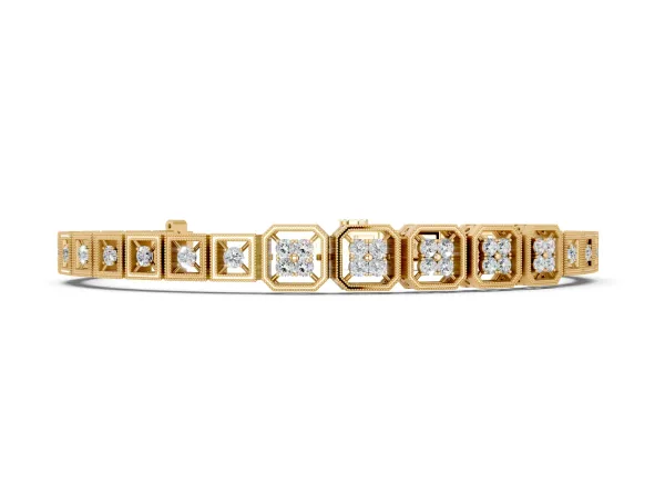 Round Diamond Tennis Bracelet with Milgrain Bezel Setting Yellow gold