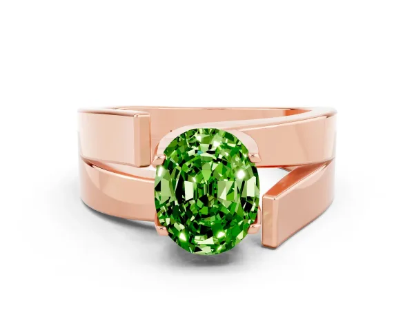Modern Tension Set Oval Cut Peridot Solitaire Wide Band Ring Rose gold