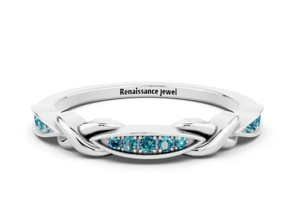 Twisted Marquise Blue Topaz Pavé Band with Shared Prong Setting Platinum