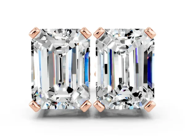 Emerald Cut Moissanite Stud Earrings Rose gold