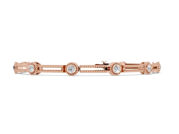Round Bezel Set Diamond Rope Chain Bracelet Rose gold