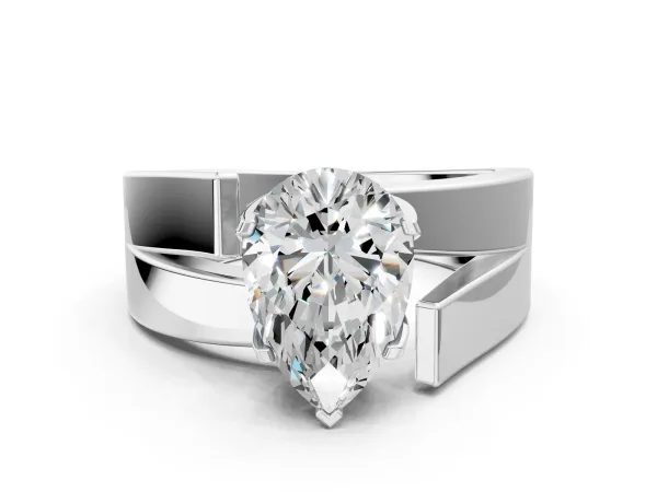 Modern Tension Set Pear Cut Diamond Solitaire Wide Band Ring Platinum