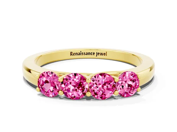 Four-Stone Round Pink Sapphire Prong-Set Band Yellow gold