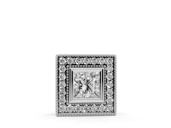 Square Halo Princess Cut Pendant with Bezel Setting Silver