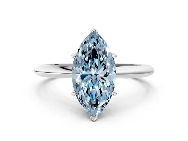 Fancy Blue Marquise Cut Diamond Solitaire Engagement Ring with Classic Band and Four-Prong Setting Silver