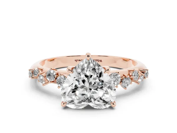 Heart Cut Diamond Cluster Side Stone Solitaire Ring with Prong Setting Rose gold