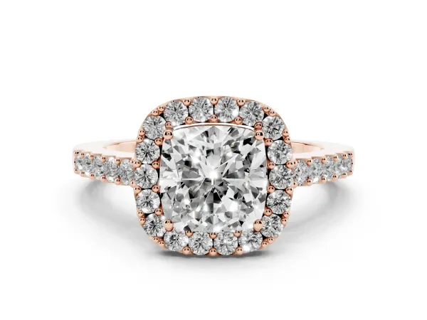 Cushion Cut Halo Diamond Pavé Solitaire Ring Rose gold