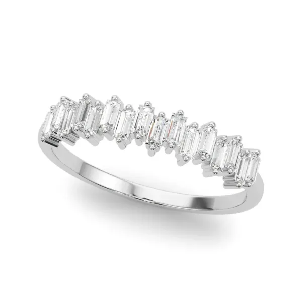 Baguette Diamond Bar Set White Gold Band with Shared Prong Setting White gold