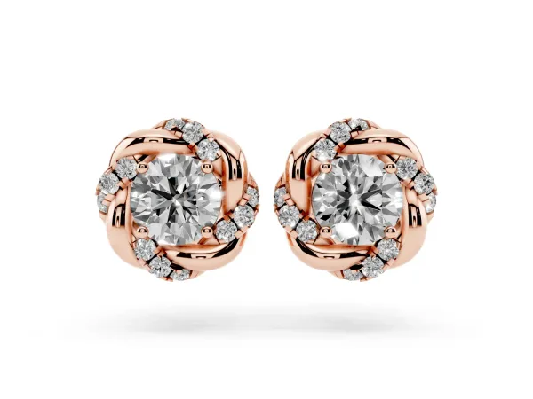 Round Diamond Oceana Halo Stud Earrings Rose gold