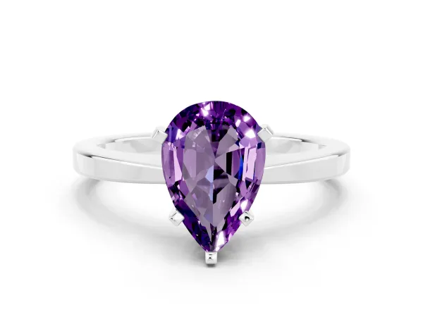 Pear Cut Amethyst Solitaire Engagement Ring with Classic Band and Four-Prong Setting Platinum