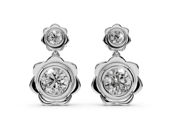 Round Diamond Flower Drop Earrings with Lab Diamond Accents Platinum