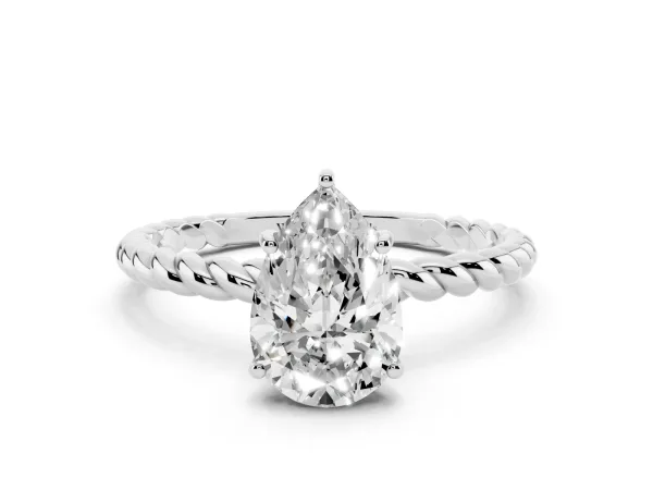 Pear Cut Solitaire Twist Band Ring with Four-Prong Setting White gold