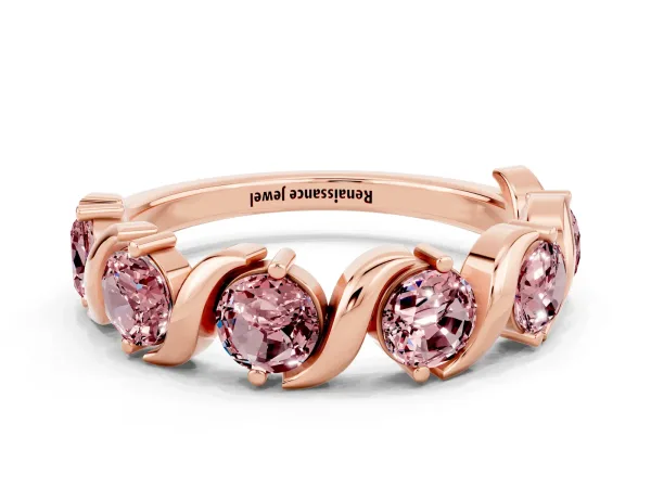 Six-Stone Round Morganite Wave Band with Shared Prong Setting Rose gold
