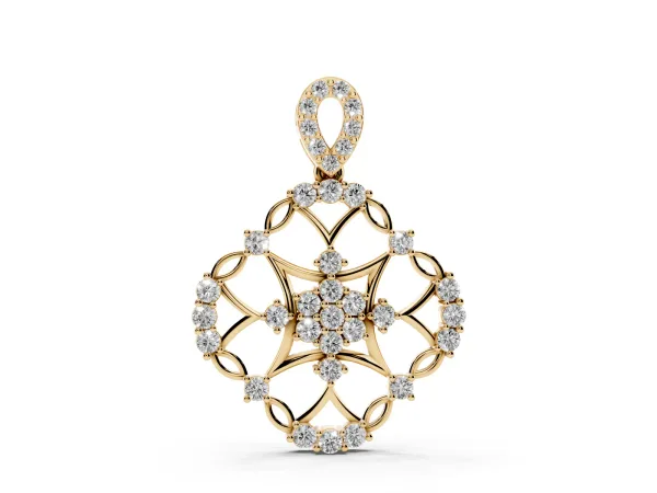 Round Diamond Halo Pendant with Pavé Setting Yellow gold