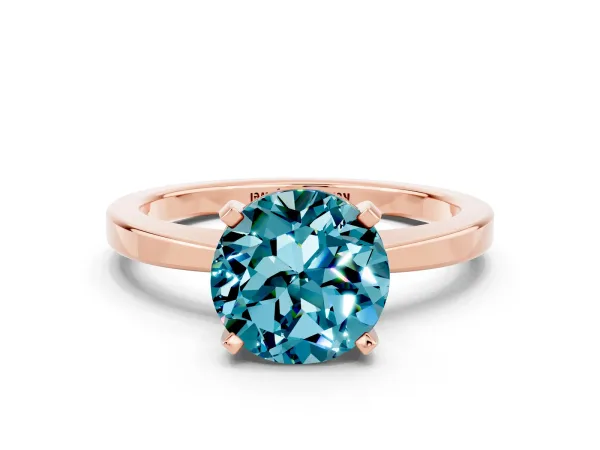 Round Cut Blue Topaz Solitaire Engagement Ring with Classic Band and Four-Prong Setting Rose gold