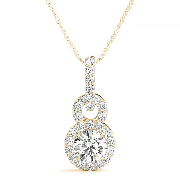 Round Halo Diamond Pendant with Pavé Setting Yellow gold