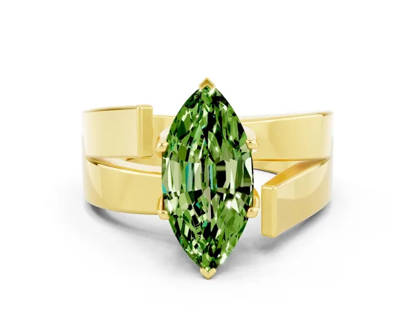 Modern Tension Set Marquise Cut Peridot Solitaire Wide Band Ring Yellow gold