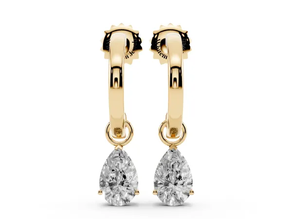 Pear Diamond Drop Earrings with Screw Back Yellow gold