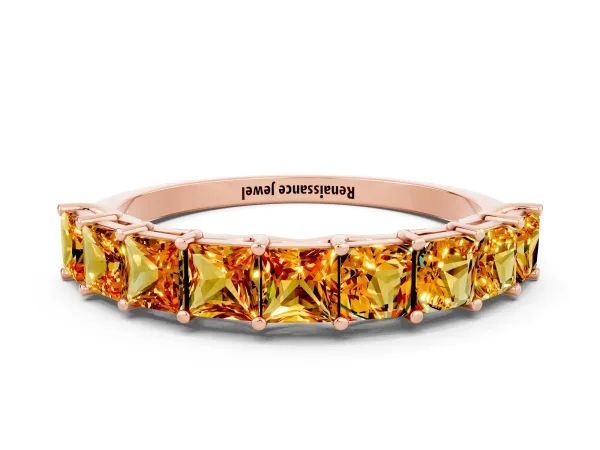 Princess Cut Citrine Channel-Set Eternity Band with Prong Setting Rose gold