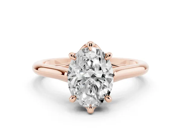 Oval Cut Solitaire Engagement Ring with Six-Prong Setting and Classic Band Rose gold