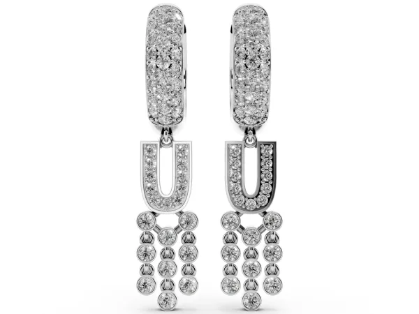 Round Diamond Initial U Huggie Hoop Earrings Platinum
