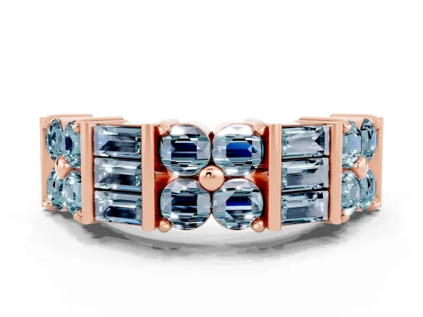 Channel Set Round and Baguette Aquamarine Anniversary Band with Prong Setting Rose gold