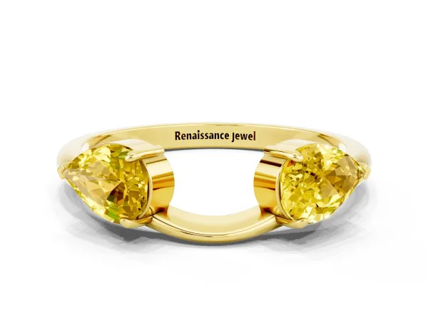 Two-Stone Pear Yellow Sapphire Bypass Ring with Prong Setting Yellow gold