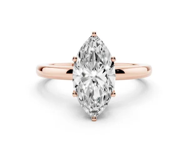 Marquise Cut Solitaire Diamond Ring with Six-Prong Setting on a Classic Band Rose gold