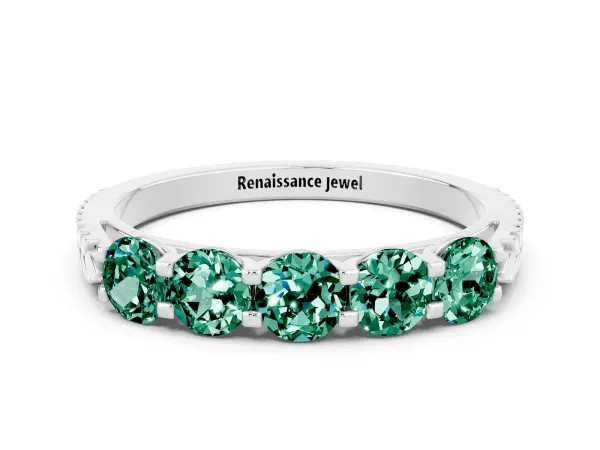 Five-Stone Round Green Sapphire Prong-Set Band Platinum