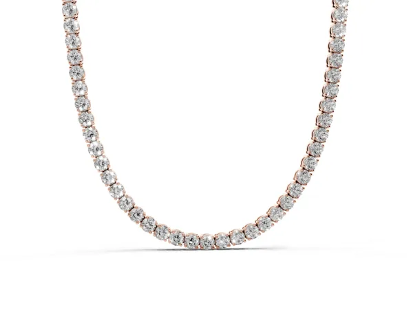 Round Diamond Tennis Necklace with Four-Prong Setting Rose gold