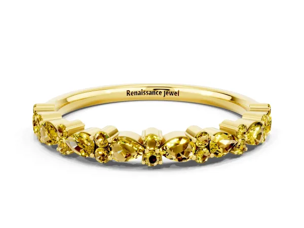 Pear and Round Yellow Sapphire Wedding Band Yellow gold