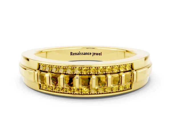 Bar-Set Princess Cut Yellow Sapphire Pavé Band Yellow gold