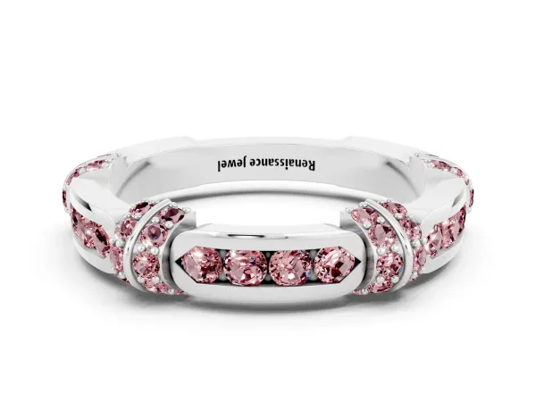 Pavé Round Morganite Link Band with Bezel Setting Platinum