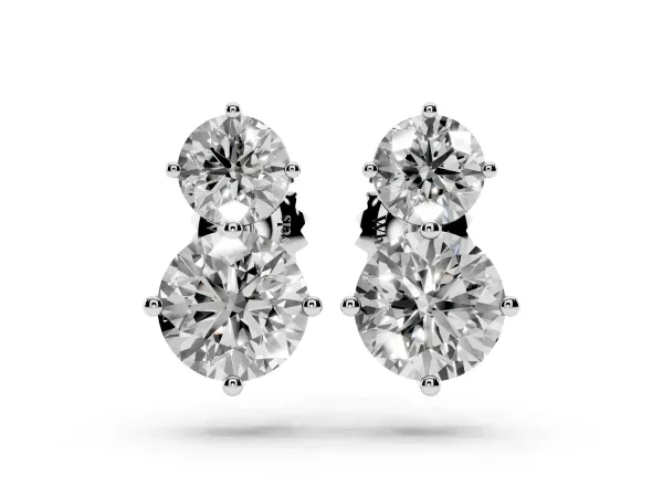 Round Cut Diamond Two Stone Stud Earrings White gold