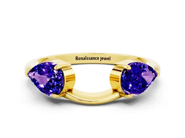 Two-Stone Pear Tanzanite Bypass Ring with Prong Setting Yellow gold