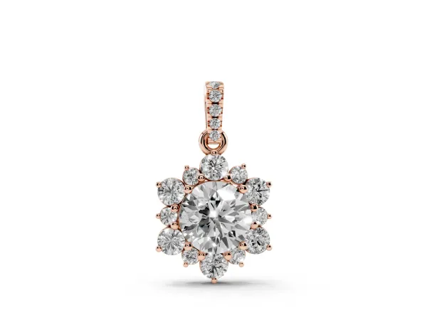 Round Brilliant Cluster Diamond Pendant with Prong Setting Rose gold