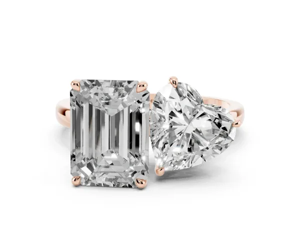 Heart Cut and Emerald Cut Toi Moi Ring with Prong Setting Rose gold
