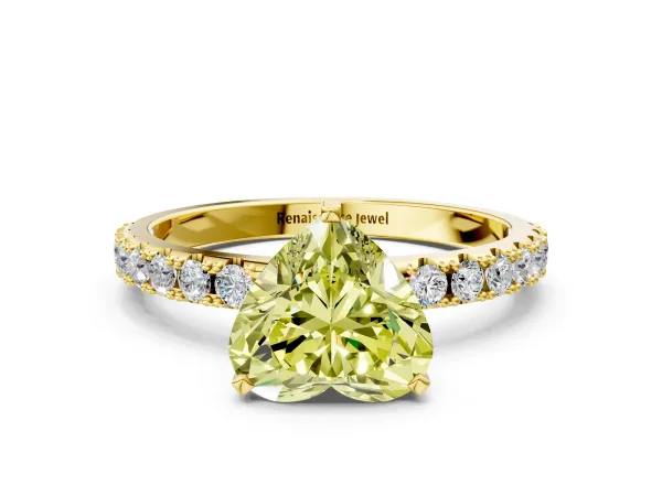 Fancy Yellow Heart Cut Diamond Solitaire Pavé Band with Four-Prong Setting Yellow gold