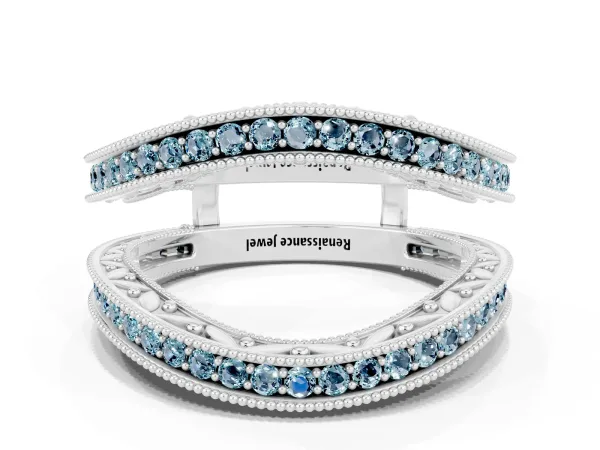 Round Aquamarine Milgrain Eternity Band with Channel Setting Platinum
