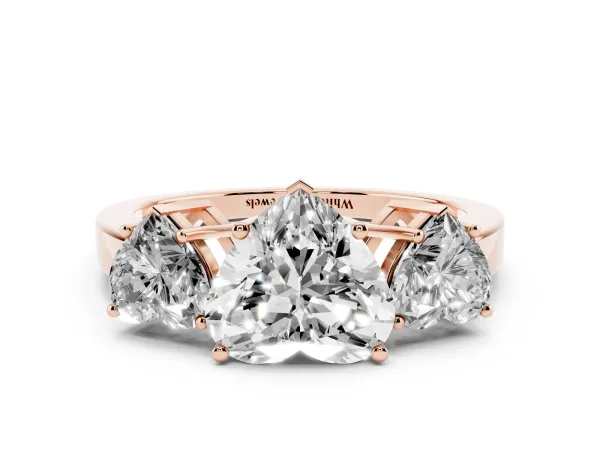 Three-Stone Heart Cut Cut Diamond Engagement Ring with Flat Band and Four-Prong Setting Rose gold