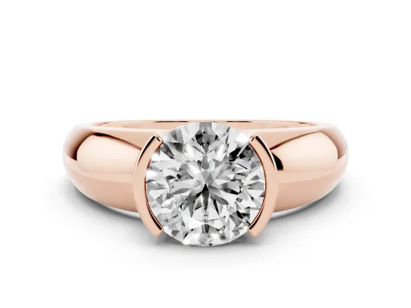 Round Cut Solitaire Tension Set Diamond Ring with Wide Band Rose gold