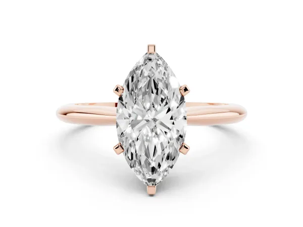 Marquise Cut Cut Solitaire Ring with Four-Prong Setting on a Classic Band Rose gold