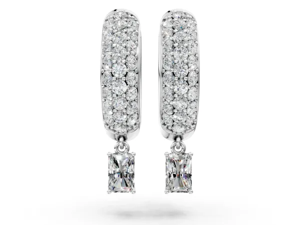 Round and Radiant Diamond Huggie Hoop Earrings Platinum
