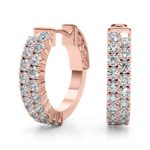 Pave Round Diamond Hoop Earrings with Channel Band and Shared Prong Setting Rose gold