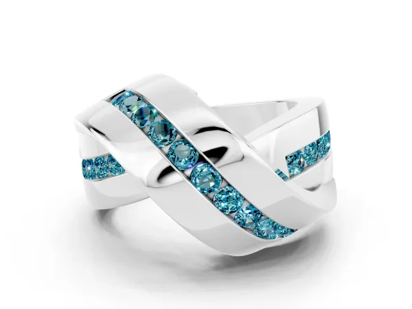 Pavé Round Blue Topaz Crossover Band with Channel Setting White gold