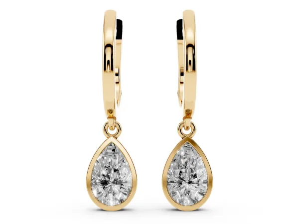 Pear Diamond Framed Huggie Drop Earrings Yellow gold