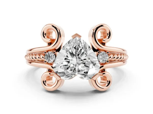 Heart Cut Solitaire Twisted Band Scroll Prong Ring Rose gold