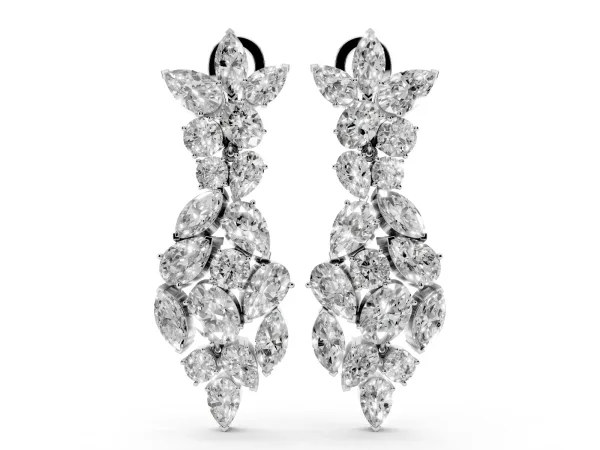 Pear, Marquise and Oval Diamond Floral Drop Earrings Platinum