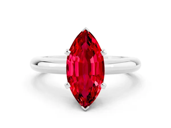 Marquise Cut Ruby Solitaire Engagement Ring with Round Band and Four-Prong Setting Platinum