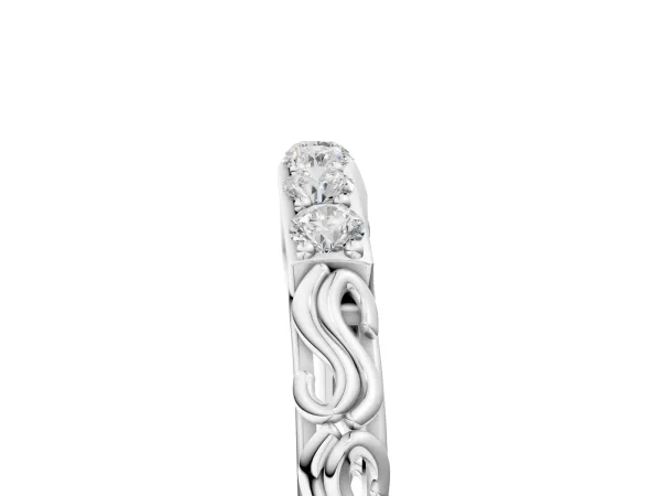 Round Diamond Bar Set Eternity Band with Filigree Design Platinum